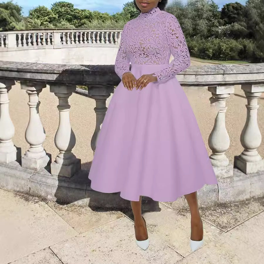 High-necked Lace Petal Dress