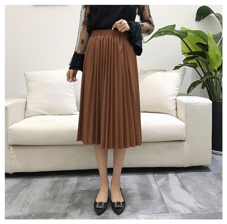 Pleated Half Length High Waist Long Skirt