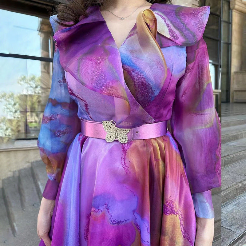 Modest Printed Wide Hem Dress