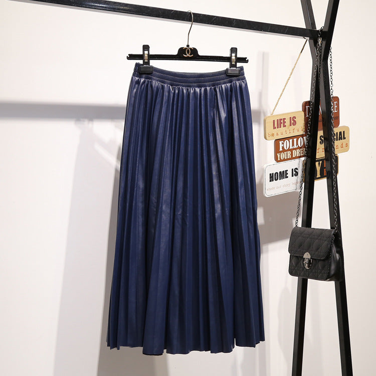 Pleated Half Length High Waist Long Skirt