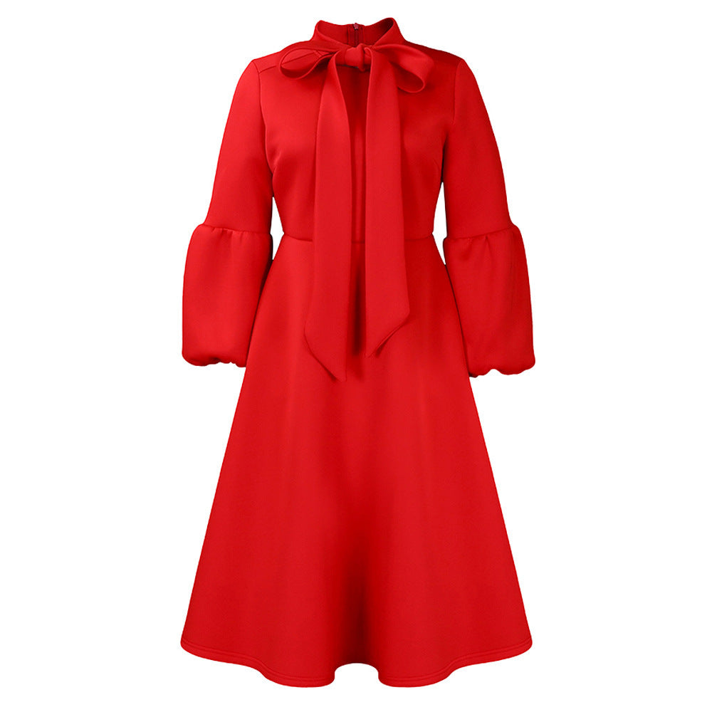 Elegant Puff Sleeve High Waist Dress