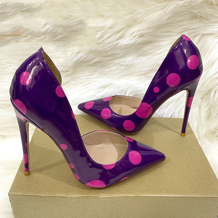 Polka Dot, Hollow Side, Pointed Thin Heel High Heels