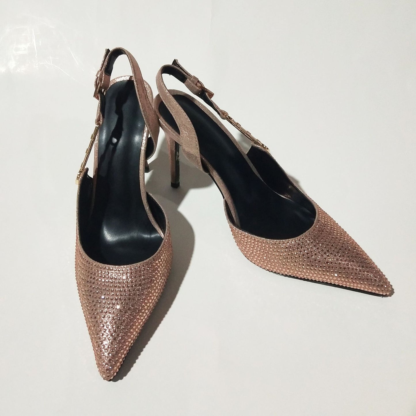 Women's Rhinestone Pointed Toe Strap High Heels