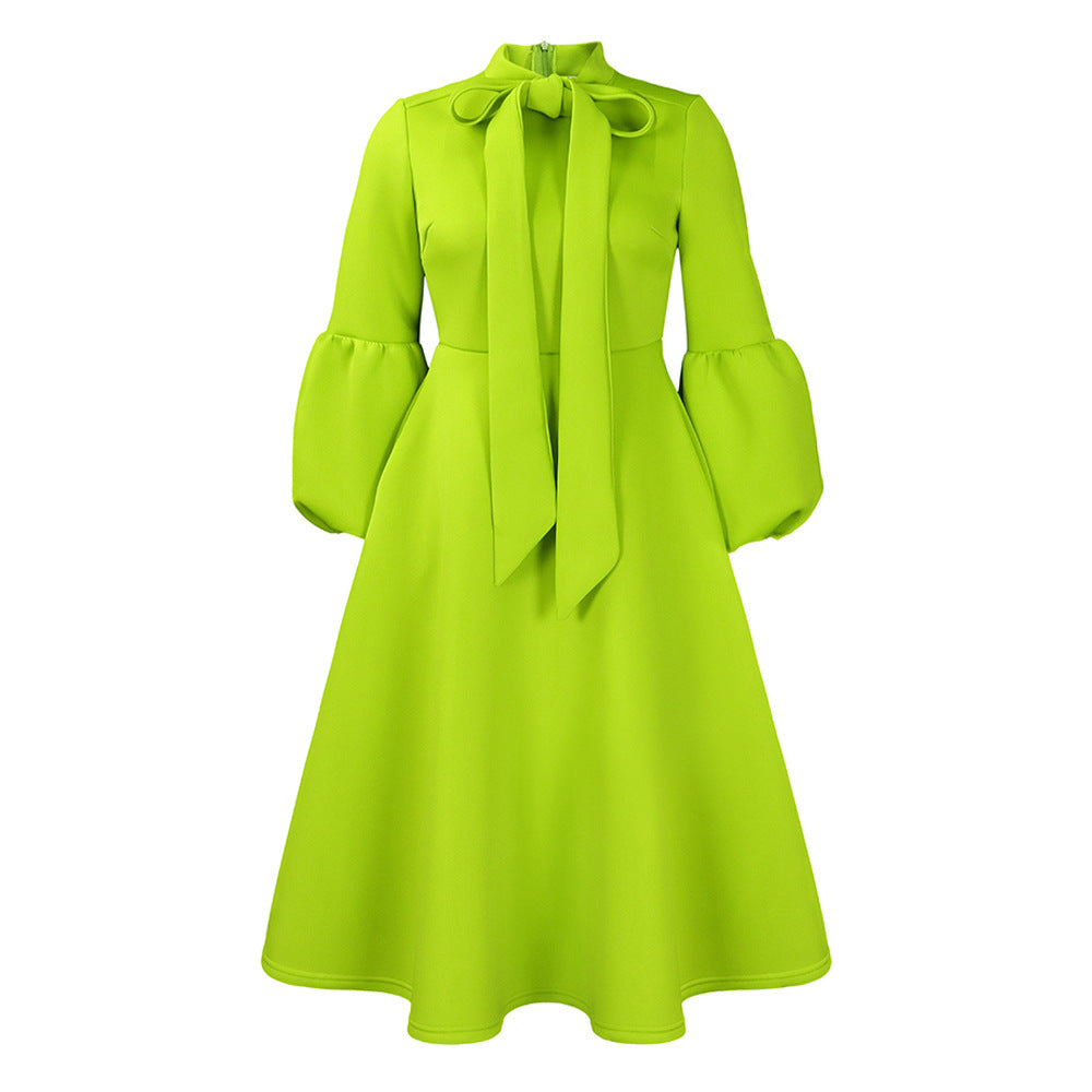 Elegant Puff Sleeve High Waist Dress