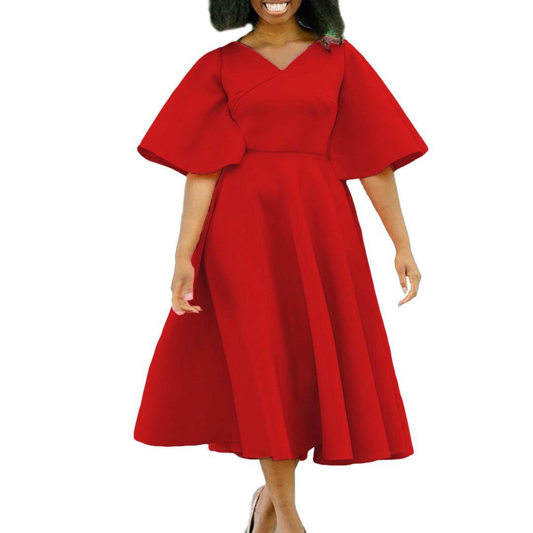 Women's Bell Sleeve V-neck A- Line Dress
