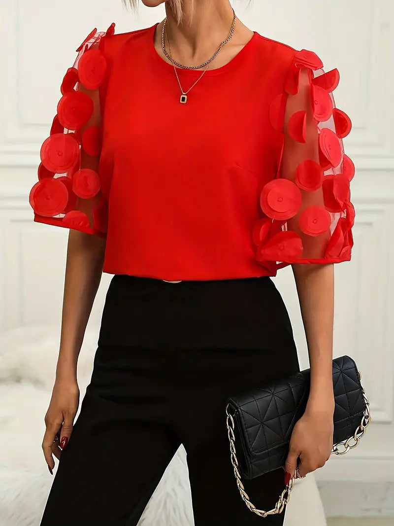 Round Neck Hollow-out Short-sleeved Women's Top