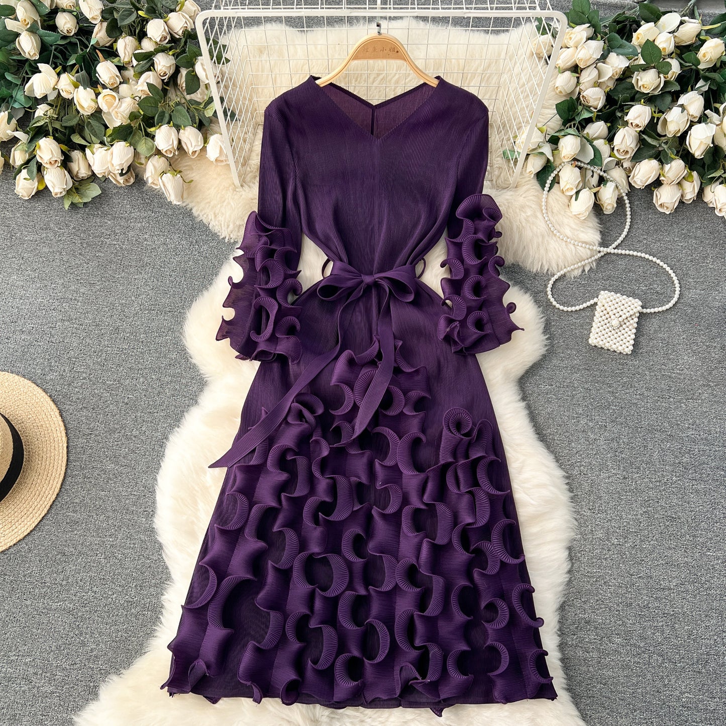 Graceful Ruffled Design Dress Perfect for Church and Formal Events