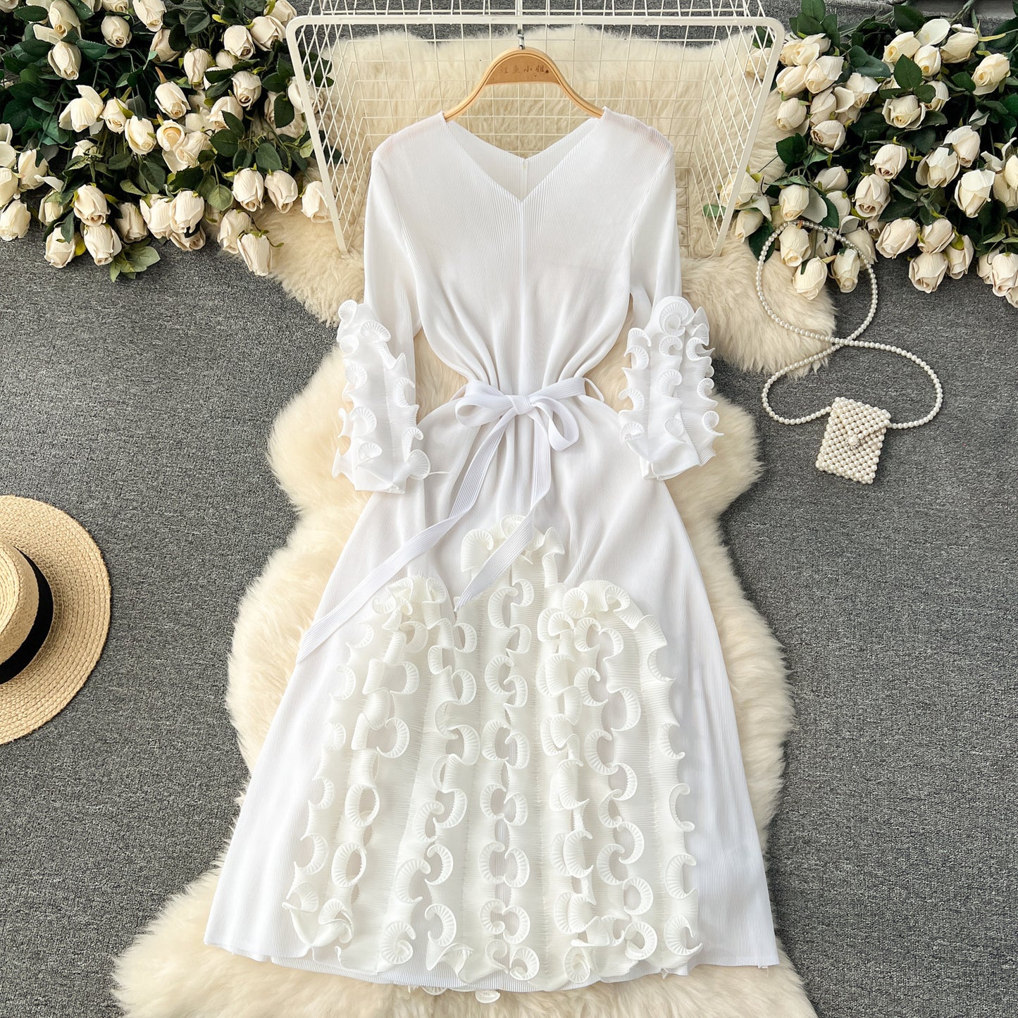 Graceful Ruffled Design Dress Perfect for Church and Formal Events