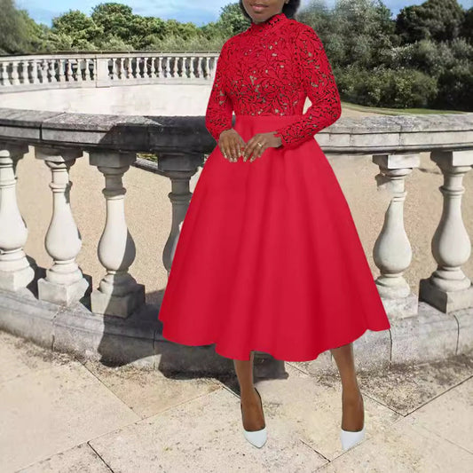 High-necked Lace Petal Dress