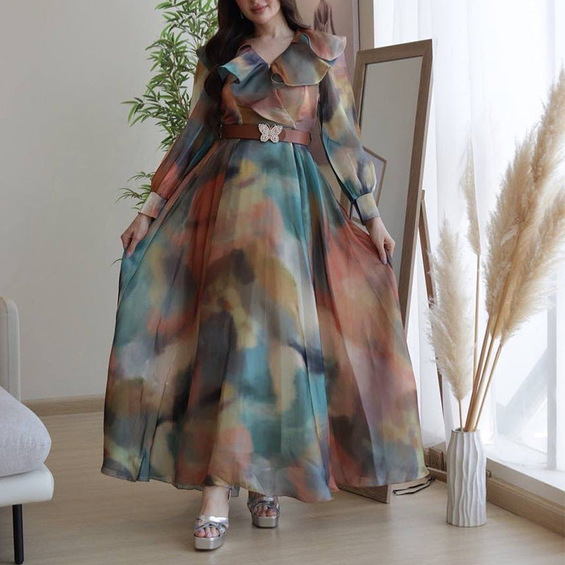 Modest Printed Wide Hem Dress