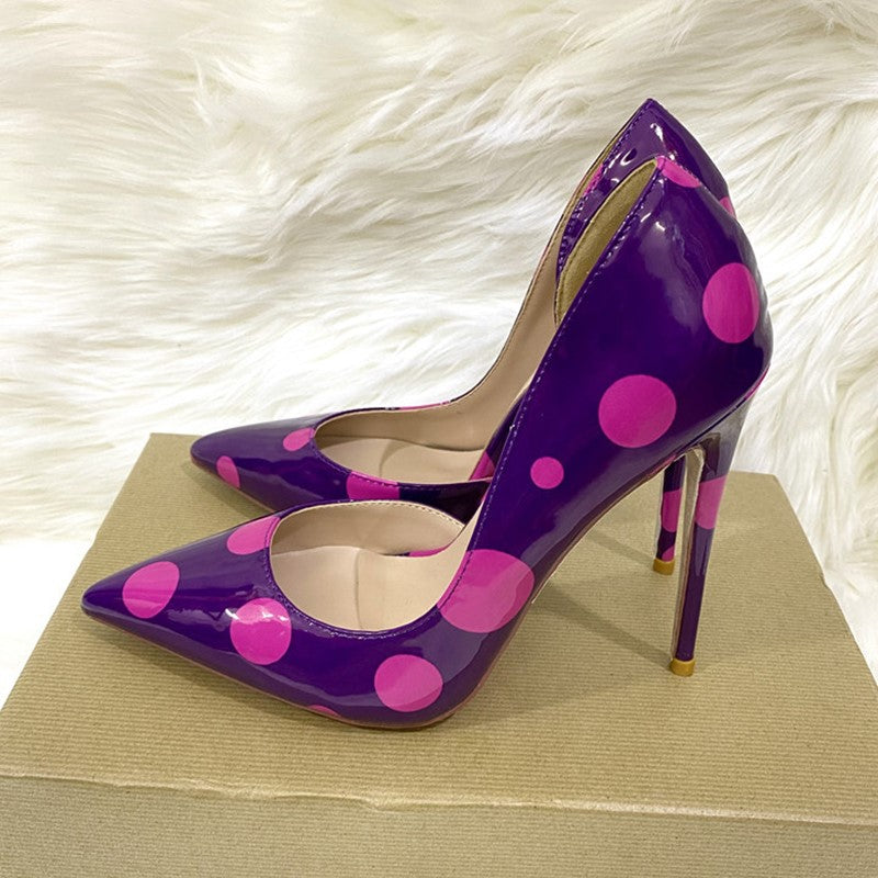 Polka Dot, Hollow Side, Pointed Thin Heel High Heels