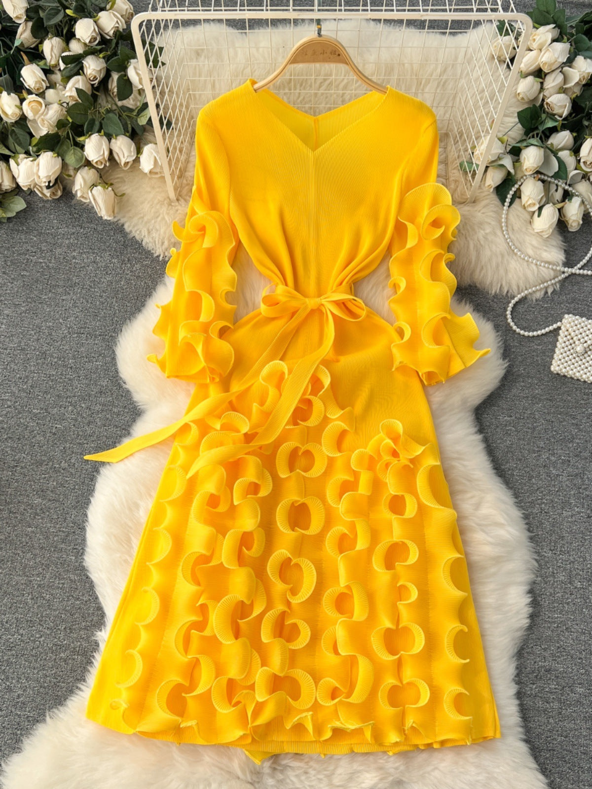 Graceful Ruffled Design Dress Perfect for Church and Formal Events