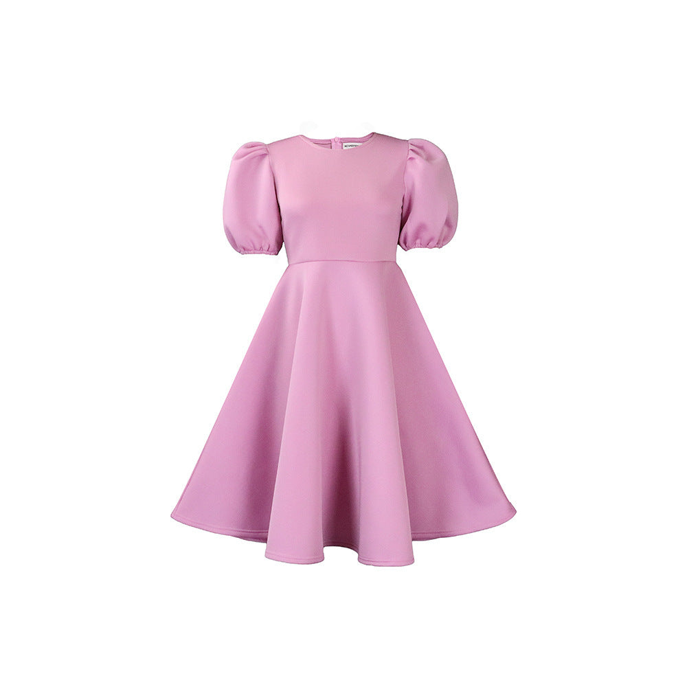 Women's Bubble Sleeves Wrapped Waist Swing Dress