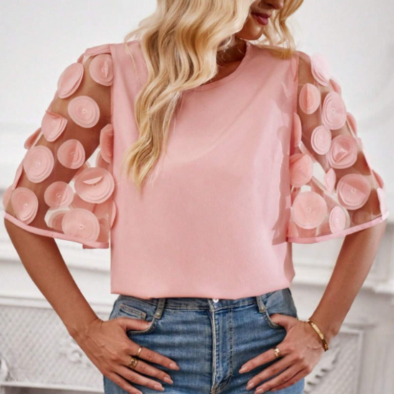 Round Neck Hollow-out Short-sleeved Women's Top