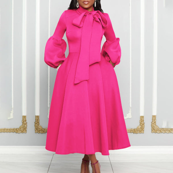 Elegant Puff Sleeve High Waist Dress