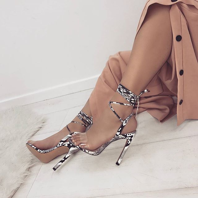 Snake Pattern High Heel Sandals With Straps