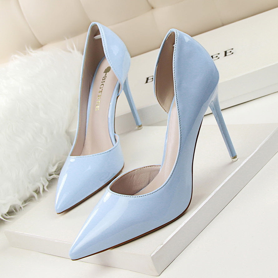 Patent Leather Shallow Pointed High Heels