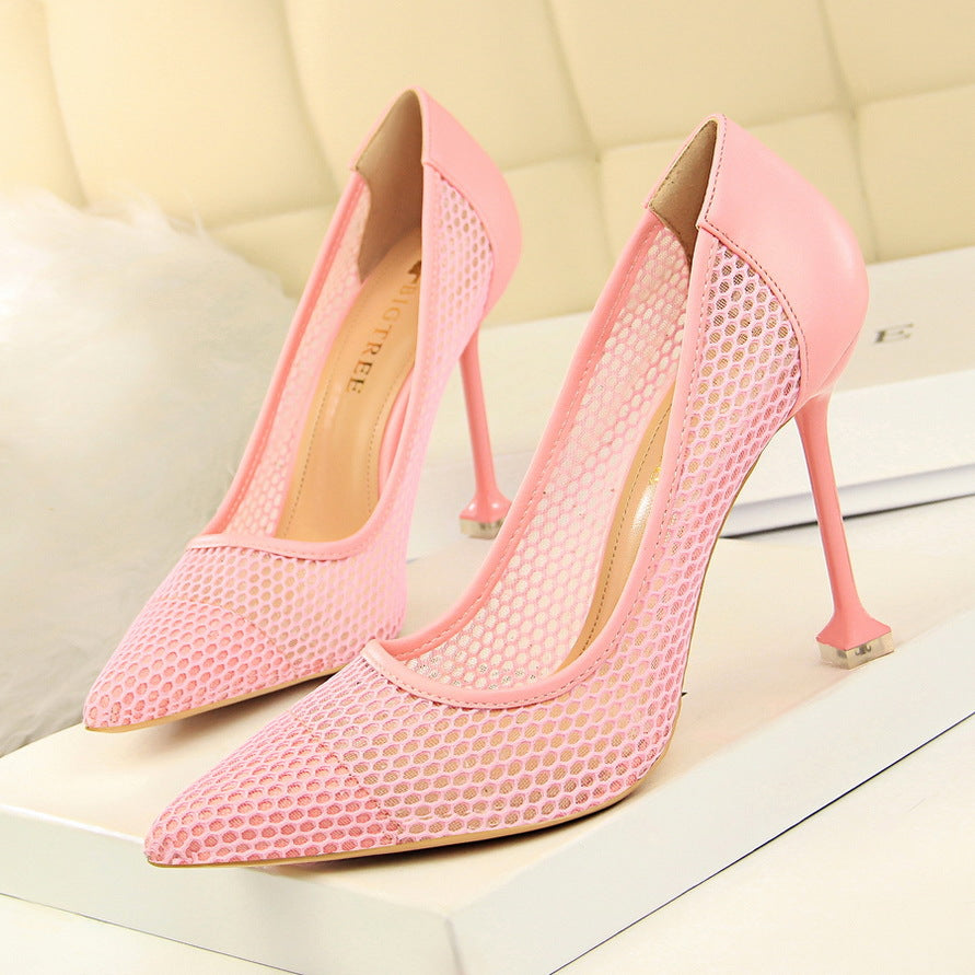 Mesh Pointed High Heels