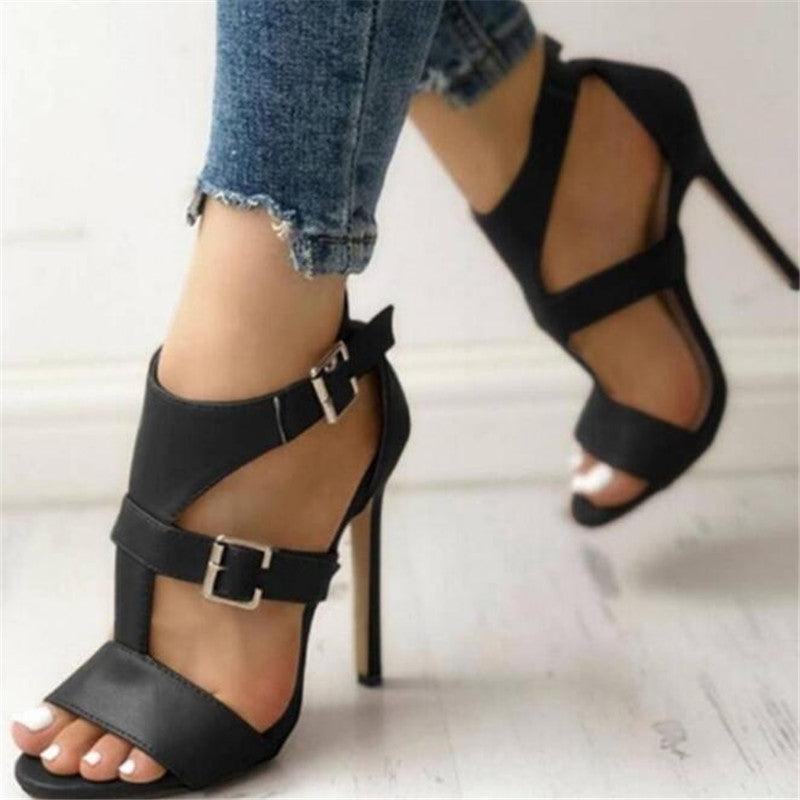 Leather Peep Toe Stilettos, Ankle Buckle Strap