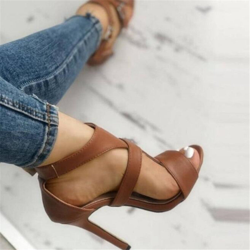 Leather Peep Toe Stilettos, Ankle Buckle Strap