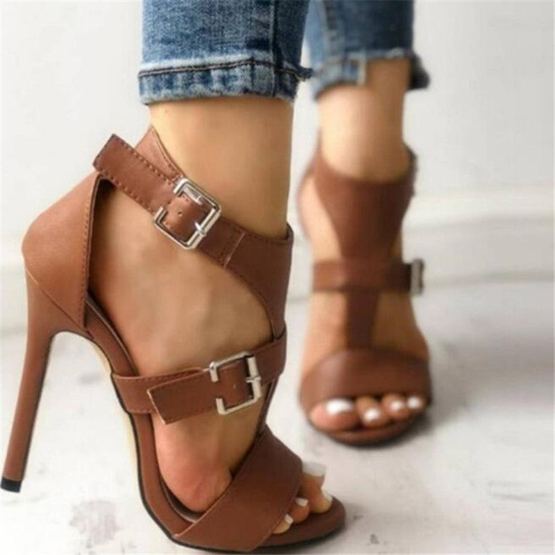 Leather Peep Toe Stilettos, Ankle Buckle Strap