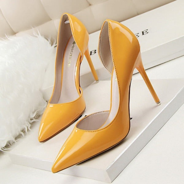 Patent Leather Shallow Pointed High Heels