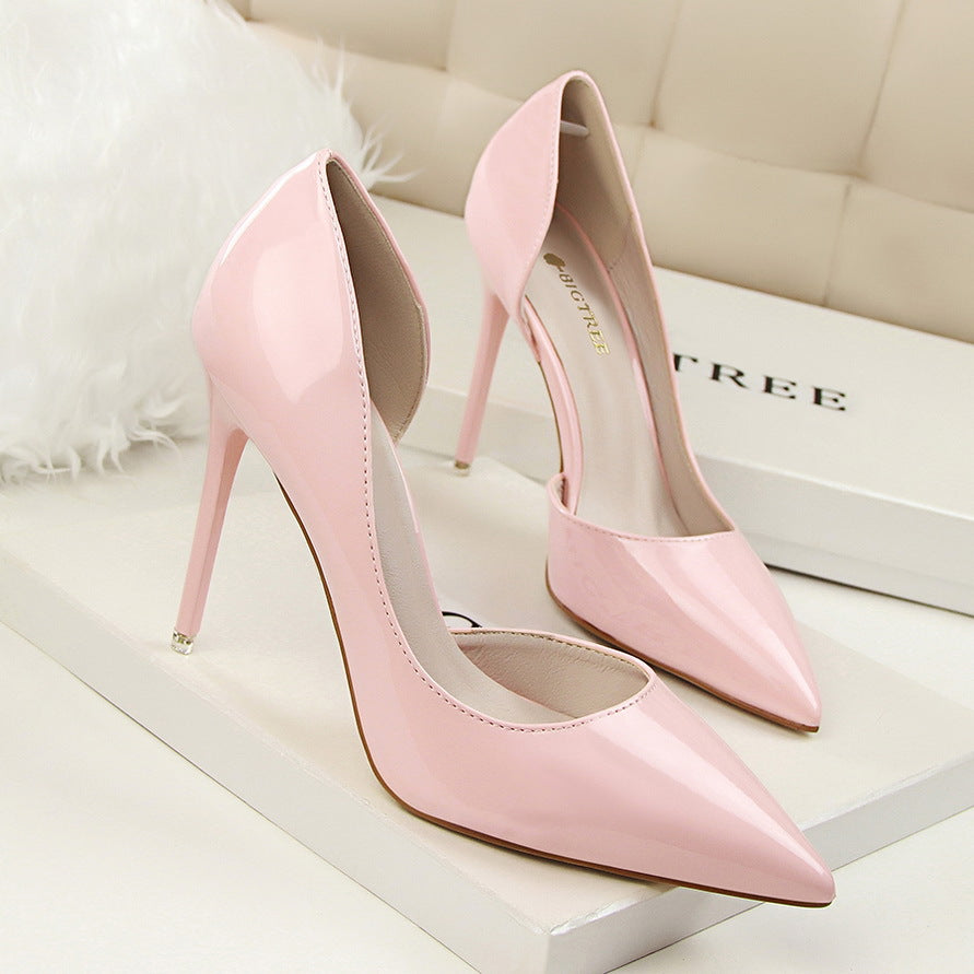 Patent Leather Shallow Pointed High Heels