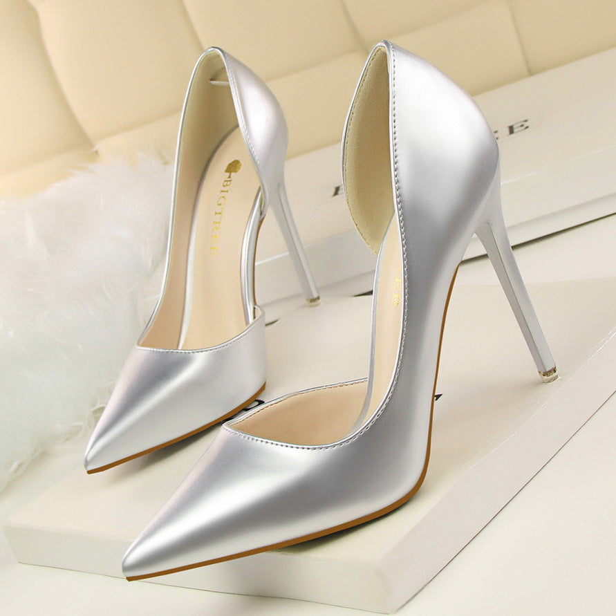 Patent Leather Shallow Pointed High Heels