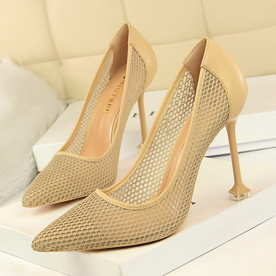 Mesh Pointed High Heels