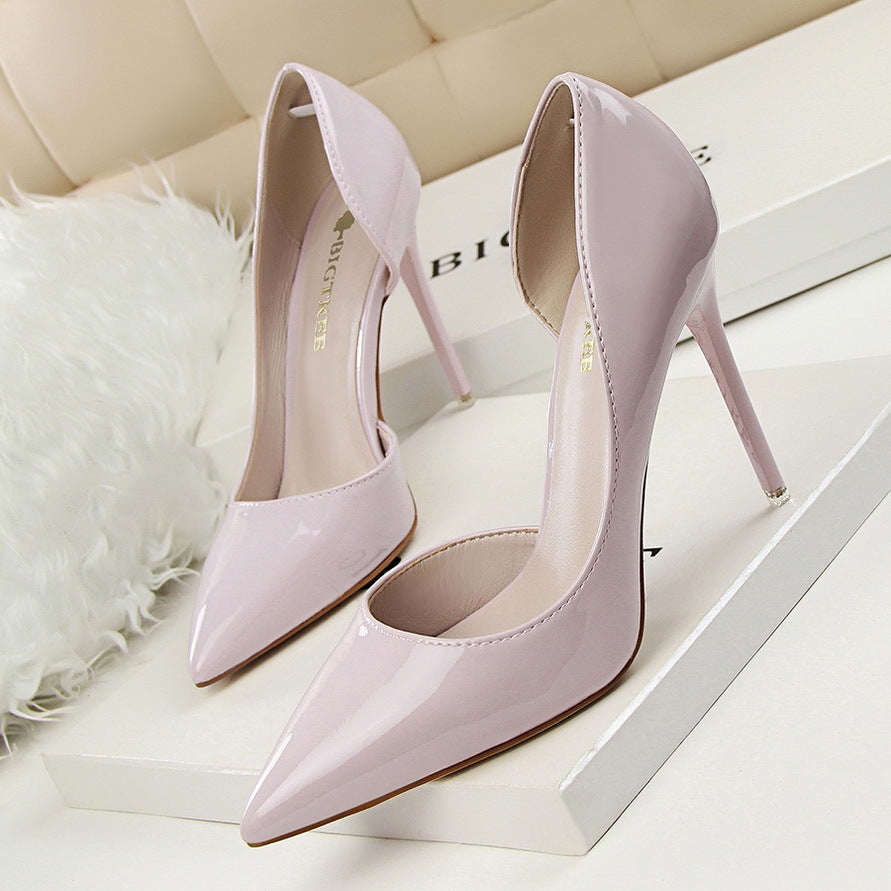 Patent Leather Shallow Pointed High Heels