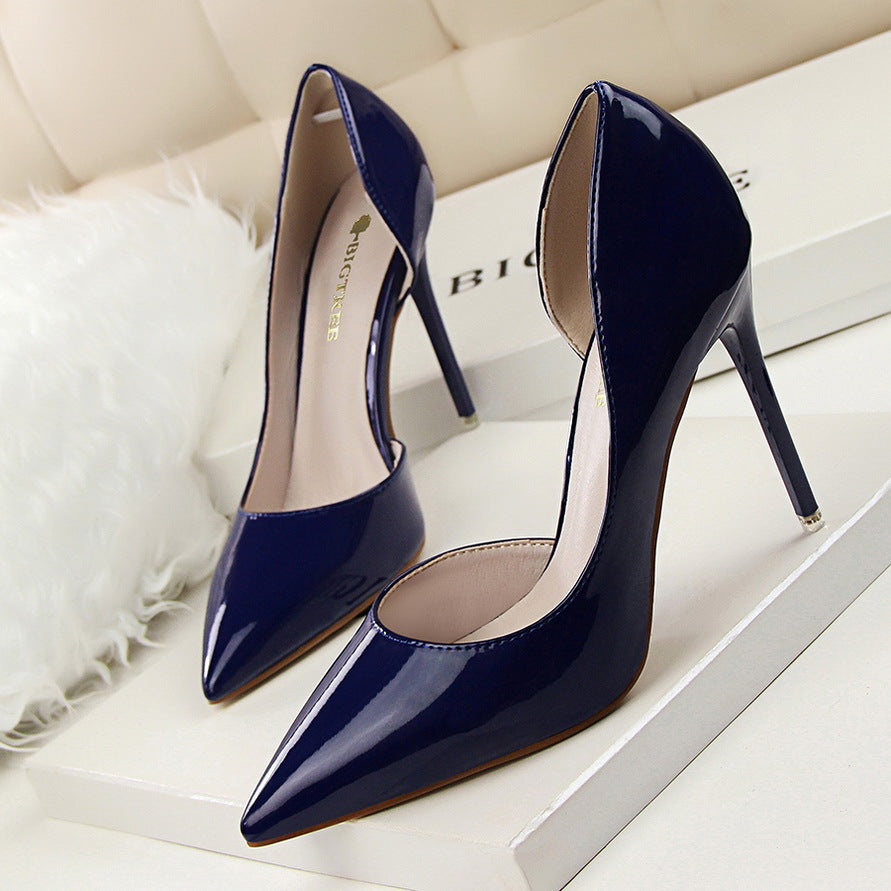 Patent Leather Shallow Pointed High Heels