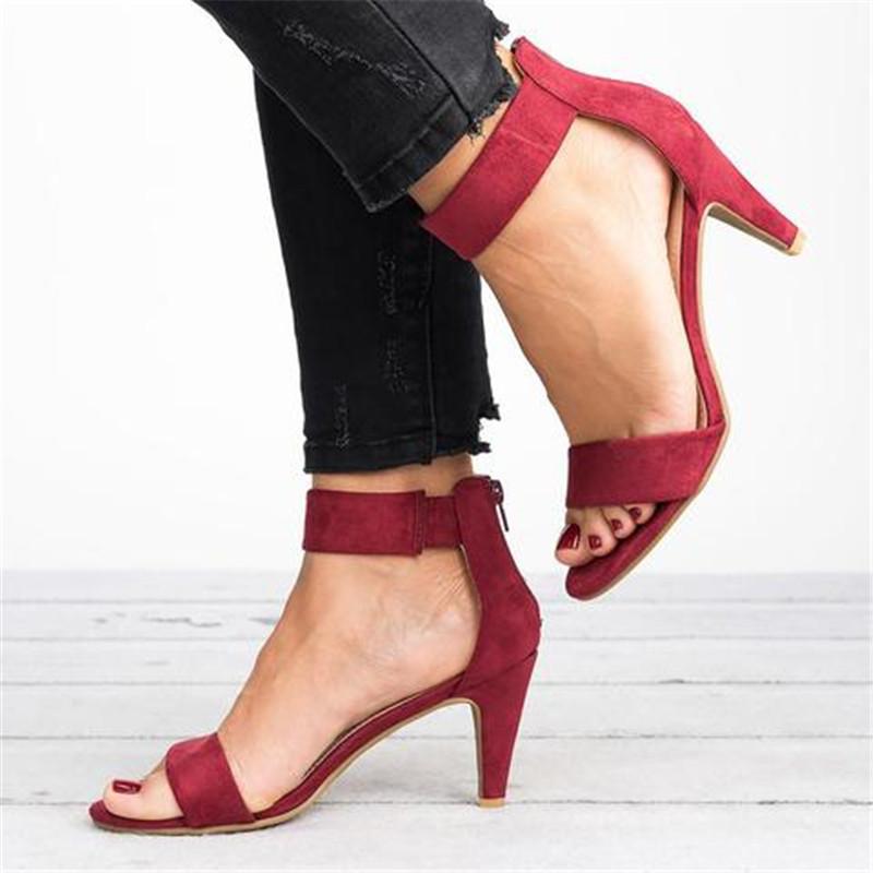 Mid Heel Suede Sandals