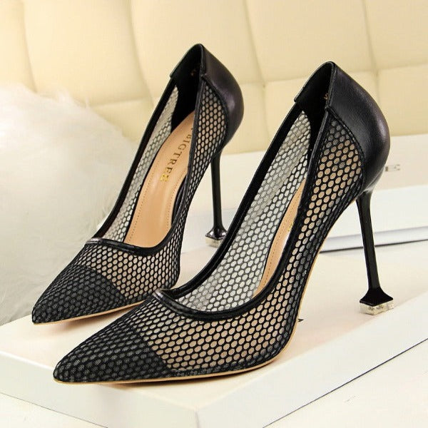 Mesh Pointed High Heels