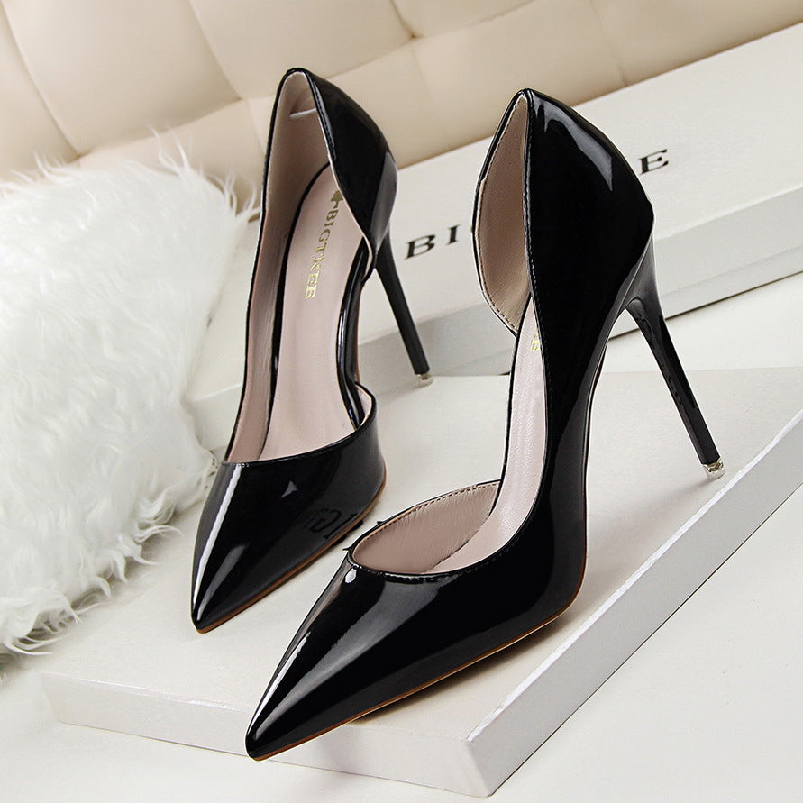 Patent Leather Shallow Pointed High Heels