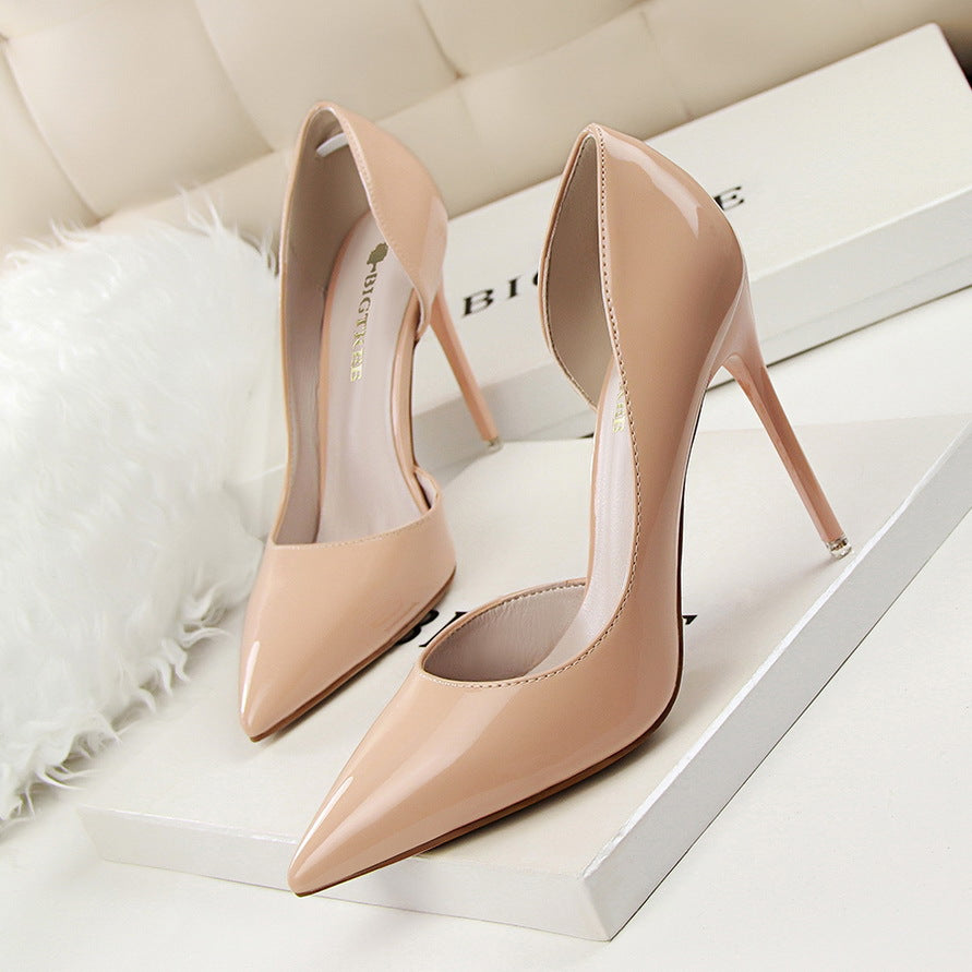 Patent Leather Shallow Pointed High Heels