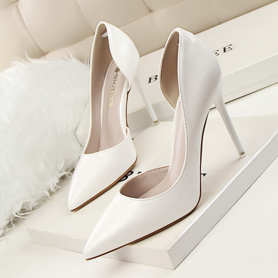 Patent Leather Shallow Pointed High Heels